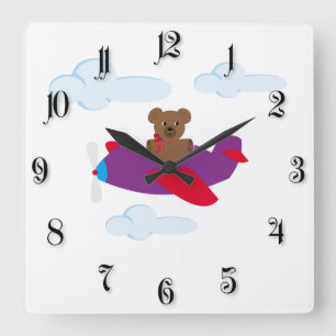 Reloj Cuadrado Funny bear flying by plane