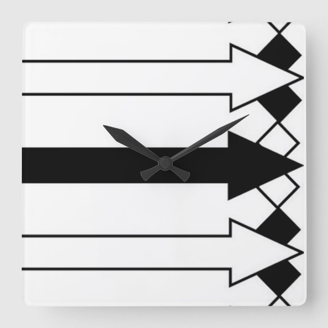 Reloj Cuadrado Funny Black and White Arrows Stripes Clock (Anverso)