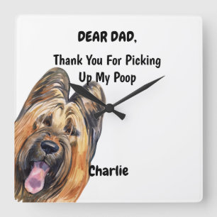 Reloj Cuadrado Funny Briard Dad Watercolor Canine Art 