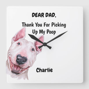 Reloj Cuadrado Funny Bull Terrier Dad Watercolor Canina Art