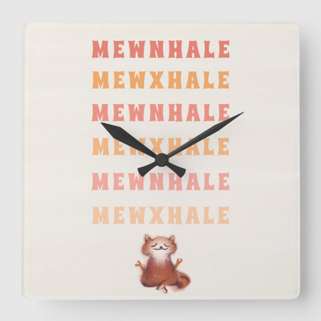 Reloj Cuadrado Funny Cat Yoga Meditation Breath Humor Anti Stress (Anverso)