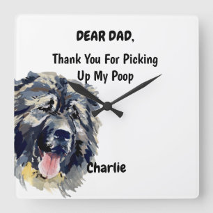 Reloj Cuadrado Funny Caucasian Shepherd Dad Watercolor Canine Art