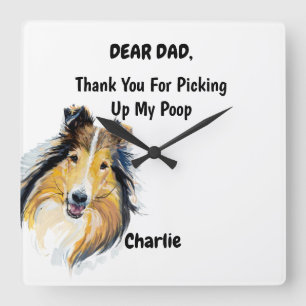 Reloj Cuadrado Funny Collie Dad Watercolor Canine Art