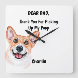 Reloj Cuadrado Funny Corgi Dad Watercolor Canina Art