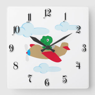Reloj Cuadrado Funny dino flying by plane