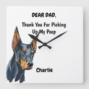 Reloj Cuadrado Funny Doberman Dad Watercolor Canina Art