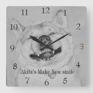 Reloj Cuadrado funny dog picture of akita smiling with fun slogan