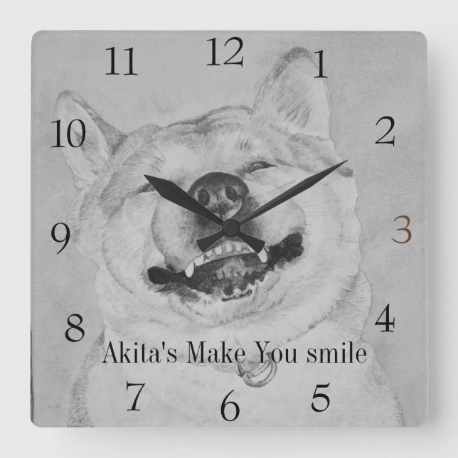 Reloj Cuadrado funny dog picture of akita smiling with fun slogan (Anverso)