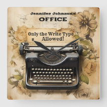Funny Floral Vintage Typewriter Wall Clock