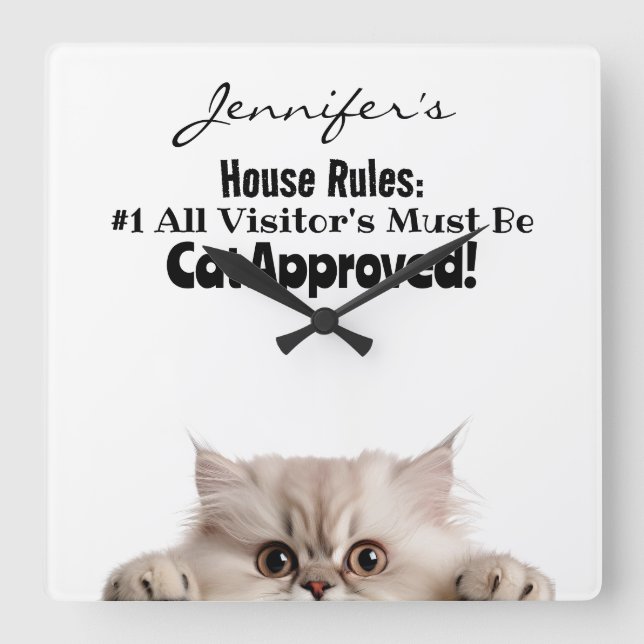 Reloj Cuadrado Funny Fluffy Cat Wall Clock (Anverso)