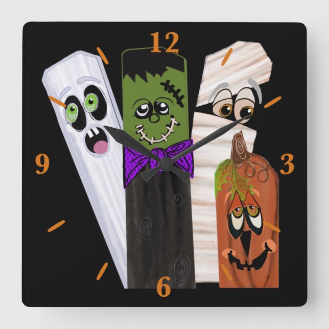 Reloj Cuadrado Funny Frankenstein Ghost Pumpkin Invisible Man (Anverso)