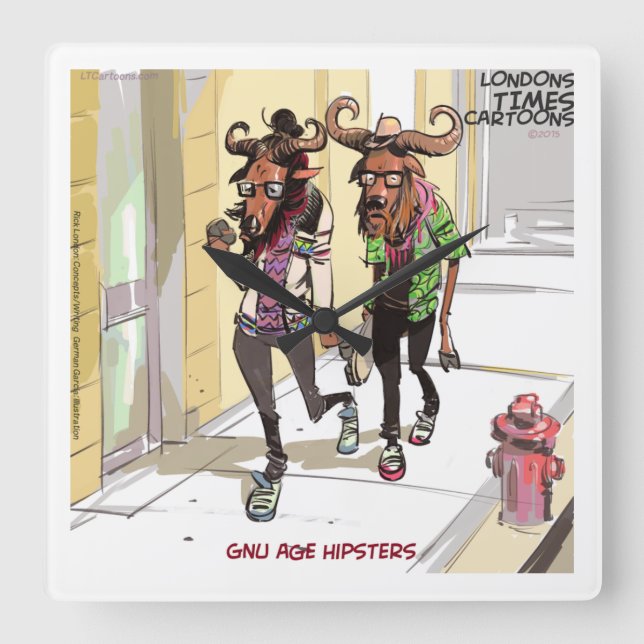 Reloj Cuadrado Funny Gnu Age Hipsters Rick London Wall Clock (Anverso)