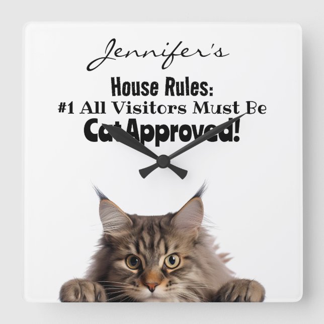 Reloj Cuadrado Funny Maine Coon Cat Wall Clock (Anverso)