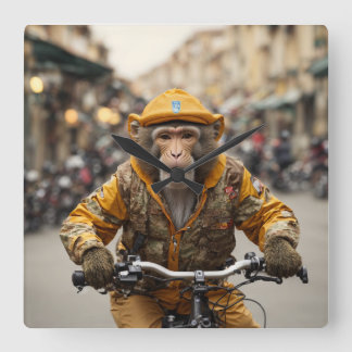 Reloj Cuadrado Funny Monkey Cycling Wall Clock