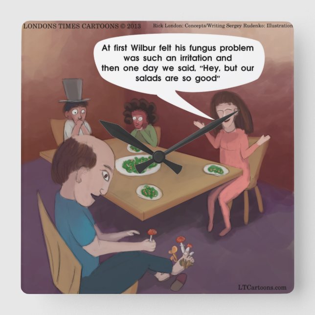 Reloj Cuadrado Funny Mushroom Salad Square Wall Clock (Anverso)