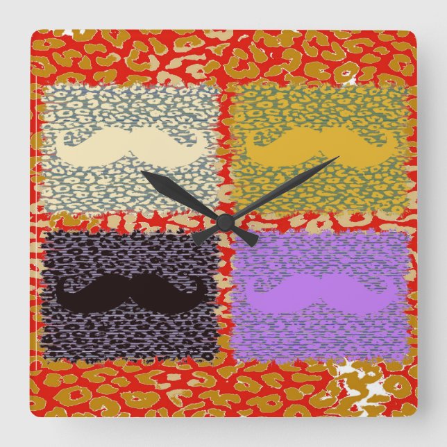 Reloj Cuadrado Funny Mustache and leopard print (Anverso)