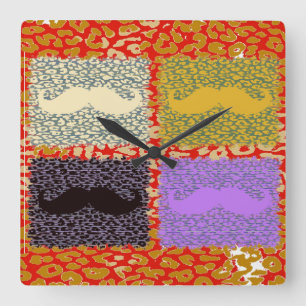 Reloj Cuadrado Funny Mustache and leopard print