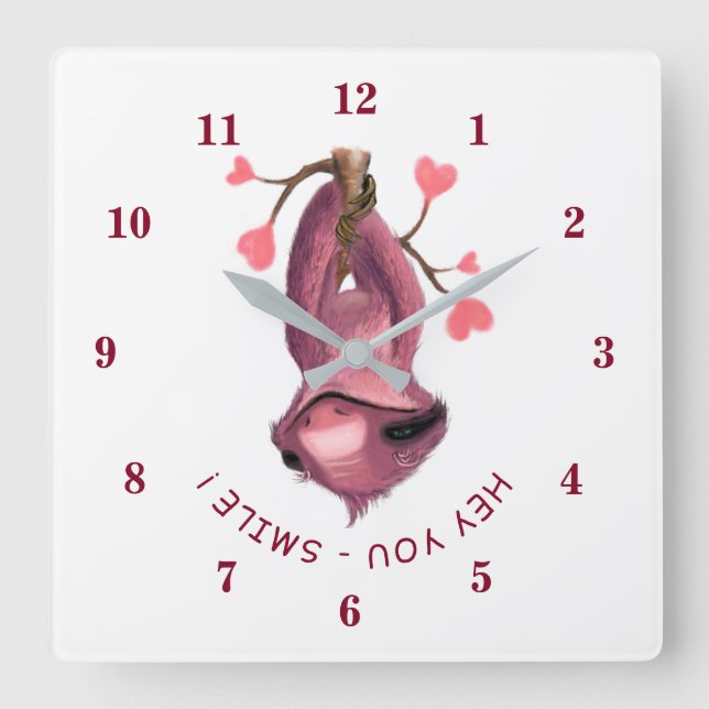 Reloj Cuadrado Funny Romantic Sloan Wall Clock - Sonríe tu texto (Anverso)