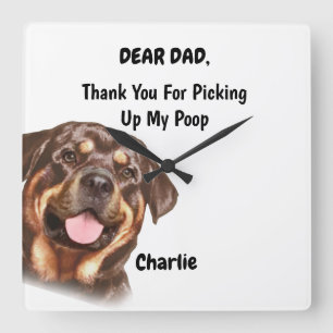 Reloj Cuadrado Funny Rottweiler Dog Dad Watercolor Canina Art 