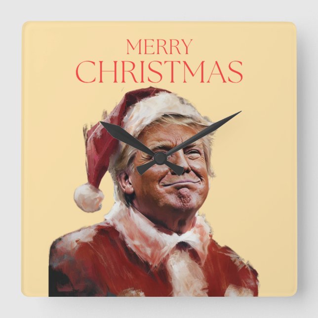 Reloj Cuadrado Funny tarjeta de Navidades de Trump Santa Claus (Anverso)