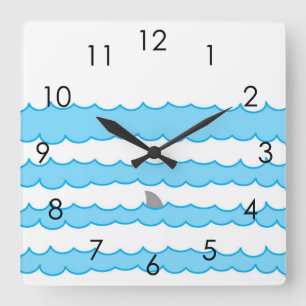 Reloj Cuadrado Funny Whimsical Shark Fin sobre el Ilustracion del