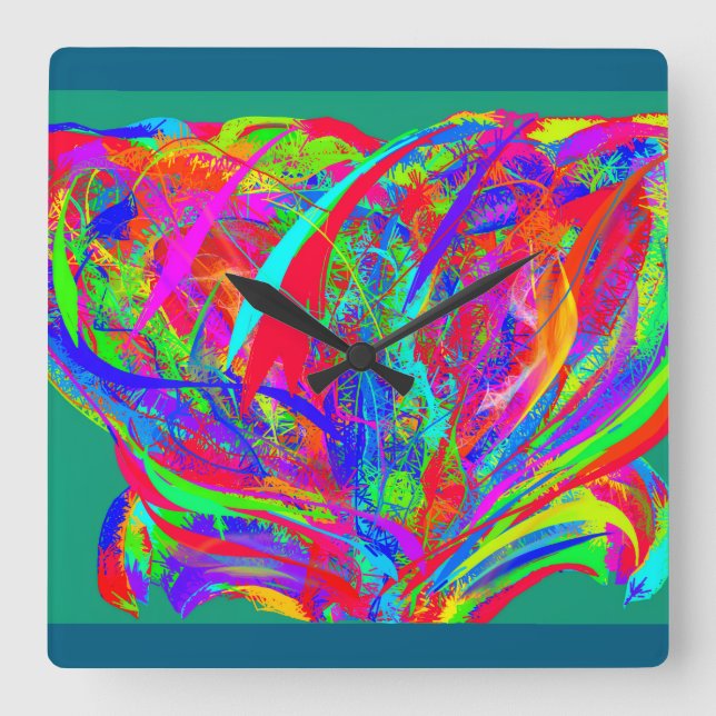 Reloj Cuadrado Furry Rainbow Colored Flower (Anverso)