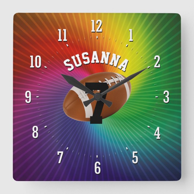 Reloj Cuadrado Fútbol americano personalizable | Regalo deportivo (Anverso)