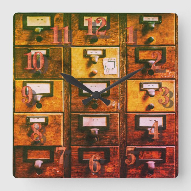 Reloj Cuadrado Gabinete de madera de catálogo de tarjetas de bibl (Anverso)