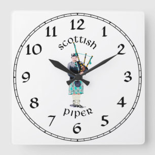 Reloj Cuadrado Gaitero escocés - Cuadro turquesa