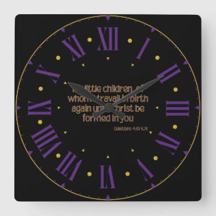 Reloj Cuadrado Galatianos 4:19 Biblia KJV Verse II Número romano