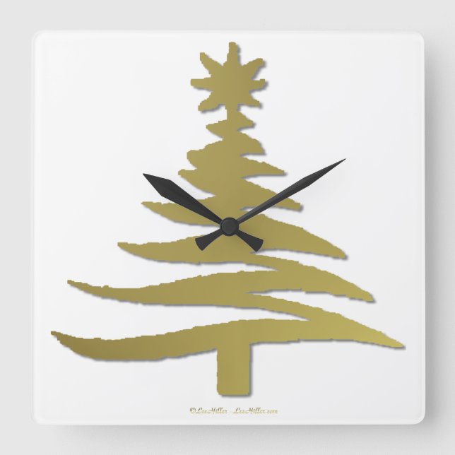 Reloj Cuadrado Galería moderna de árbol de Navidad Imprimir oro (Anverso)