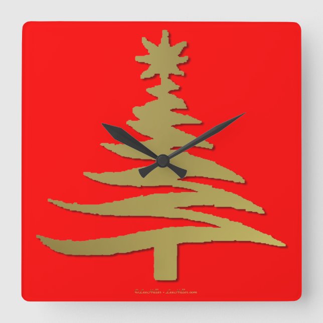 Reloj Cuadrado Galería moderna de árbol de Navidad Imprimir oro (Anverso)