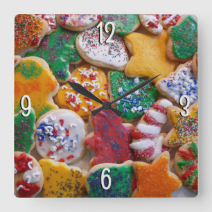 Reloj Cuadrado Galletas de Navidad I Repostería Colorida de Fiest