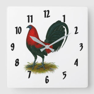 Reloj Cuadrado Gallo de pelea americano: Pardo Rojo