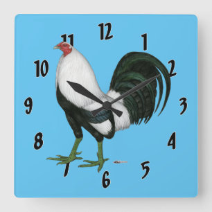 Reloj Cuadrado Gallo de pelea Duckwing de plata