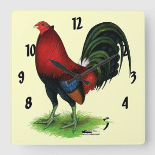 Reloj Cuadrado Gallo de pelea:  Rojo oscuro