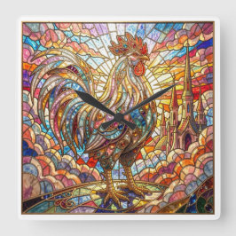 Reloj Cuadrado Gallo Dorado de Luz Cantando mosaico
