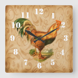 Reloj Cuadrado Gallo Rústico de Campo Cocina Ornata