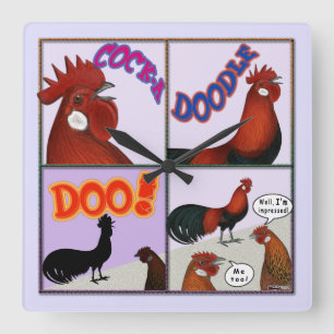 Reloj Cuadrado ¡Gallo-UNO-Doodle-Doo!