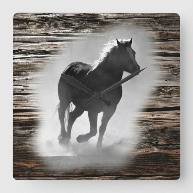 Reloj Cuadrado Gallopaje de caballos salvajes (Anverso)