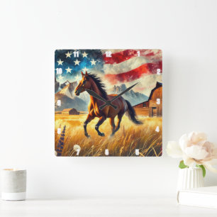 Reloj Cuadrado Galloping Horse Patriotic