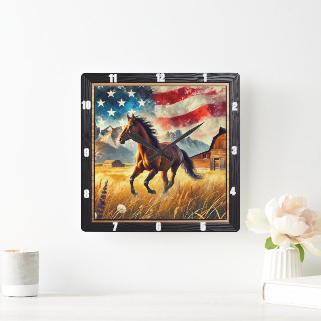 Reloj Cuadrado Galloping Horse Patriotic (Hogar)