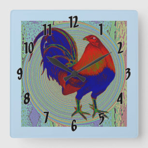 Reloj Cuadrado Gamecock:  Rooster impresionista