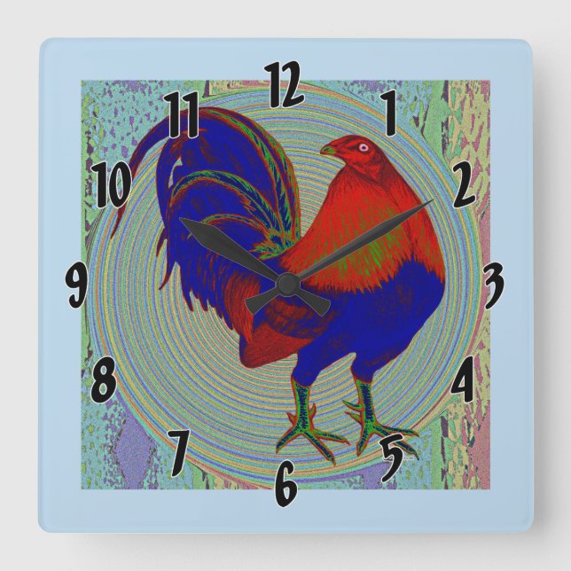 Reloj Cuadrado Gamecock:  Rooster impresionista (Anverso)