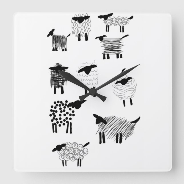 Reloj Cuadrado Garabatos de ovejas (Anverso)