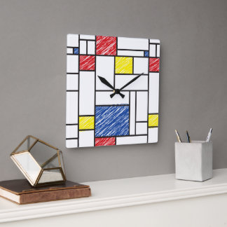 Reloj Cuadrado Garabatos minimalistas de Mondrian Arte moderno De