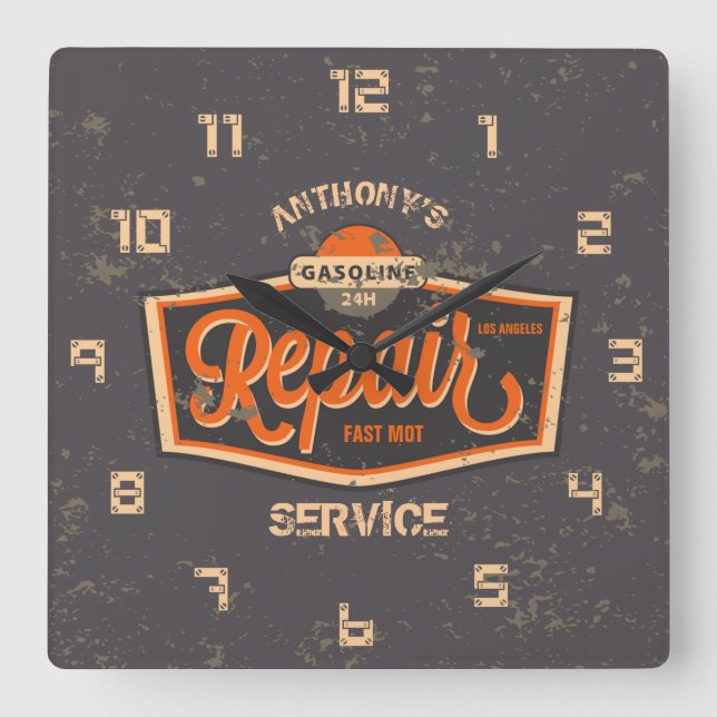 Reloj Cuadrado Garaje de Grunge Retro Vintage (Anverso)
