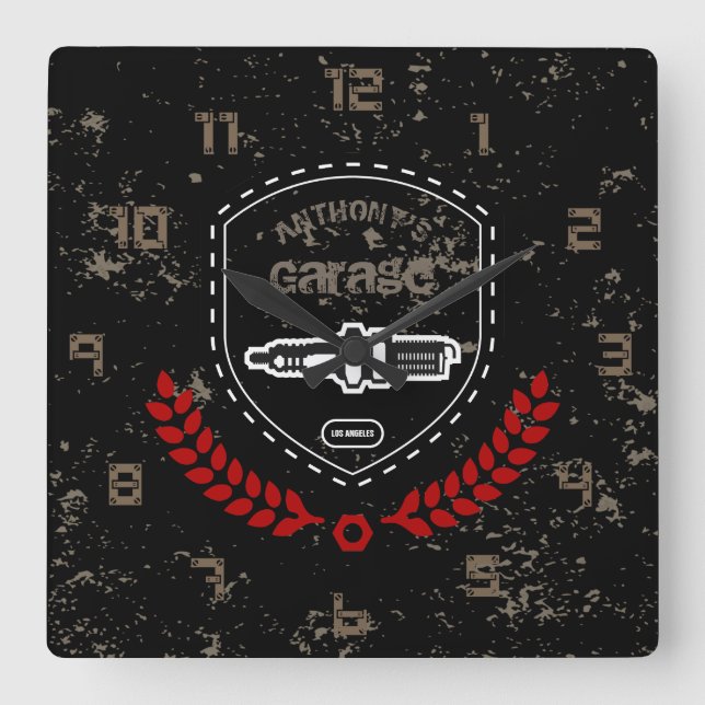 Reloj Cuadrado Garaje de Grunge Retro Vintage (Anverso)