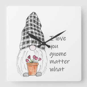 Reloj Cuadrado Garden Gnome, te amo, importa lo que