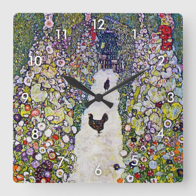 Reloj Cuadrado Garden Path with Chickens, Gustav Klimt (Anverso)